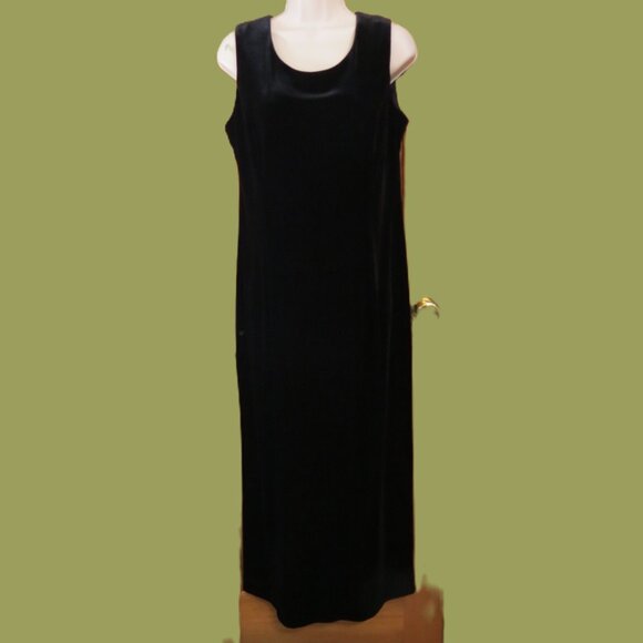 R & M Richards Black Velvet Midi Dress Sleeveless Size 12P - Picture 1 of 7